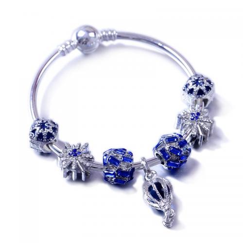 Zinc Alloy European Bracelets, Hot Balloon, silver color plated, fashion jewelry & for woman & enamel & with rhinestone, blue [