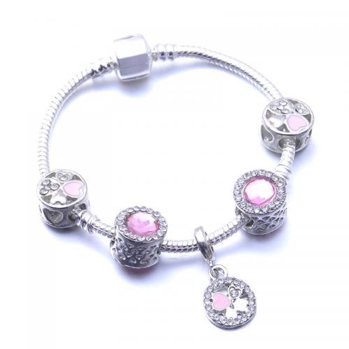 Zinc Alloy European Bracelets, with Crystal, Flat Round, silver color plated, fashion jewelry & for woman & enamel & with rhinestone [