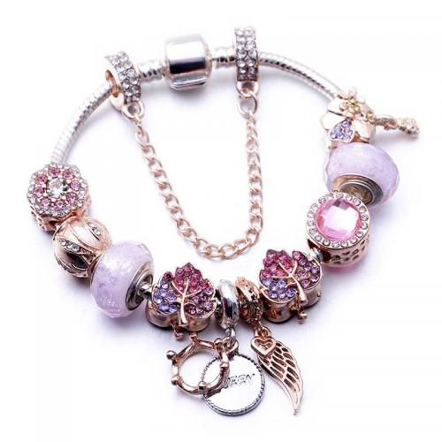 Zinc Alloy European Bracelets, with Crystal, Wing Shape, plated, fashion jewelry & for woman & with rhinestone, mixed colors [