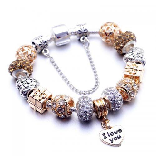Zinc Alloy European Bracelets, Heart, plated, fashion jewelry & for woman & enamel & with rhinestone, mixed colors [