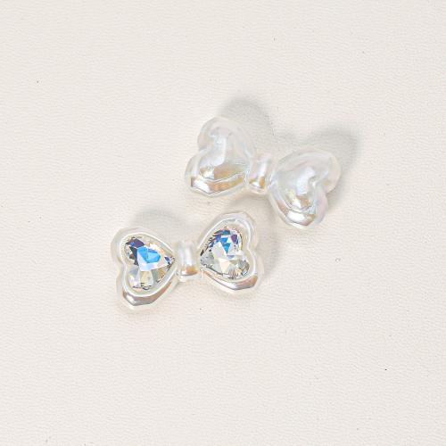 ABS Plastic Beads, Bowknot, DIY & micro pave cubic zirconia, white Approx 