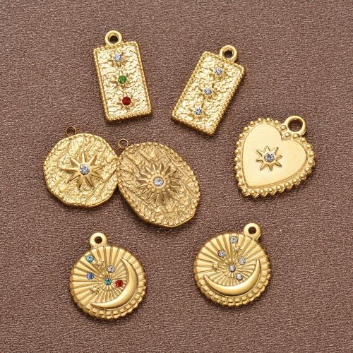 Rhinestone Stainless Steel Pendants, 304 Stainless Steel, gold color plated, DIY & with rhinestone [