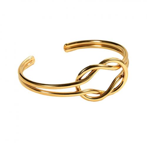 Stainless Steel Cuff Bangle, 304 Stainless Steel, plated, for woman, golden, Line diameter is 3mm, inner diameter is 65mm 