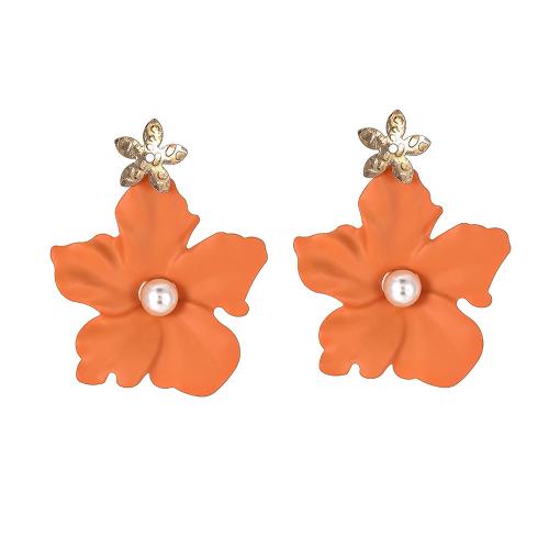 Iron Stud Earring, with Plastic Pearl, Flower, painted, fashion jewelry & for woman 