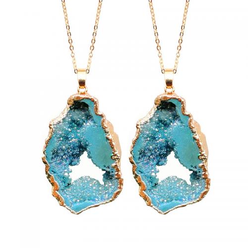 Natural Agate Druzy Pendant, Brass, with Ice Quartz Agate, Nuggets, gold color plated, DIY & hollow 20-70mm 20-50mm mm [