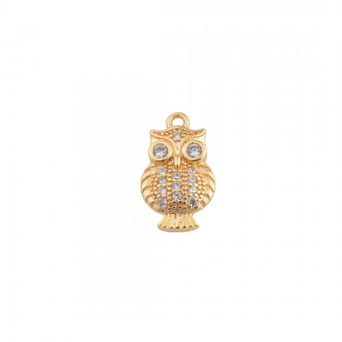 Cubic Zirconia Micro Pave Sterling Silver Pendant, 925 Sterling Silver, Owl, plated, DIY & micro pave cubic zirconia, golden Approx 1mm 