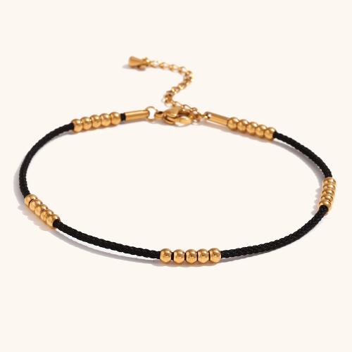 Stainless Steel Anklets Jewelry, 316L Stainless Steel, with Nylon Cord, with 5cm extender chain, 18K gold plated, fashion jewelry & for woman, golden Approx 22 cm 