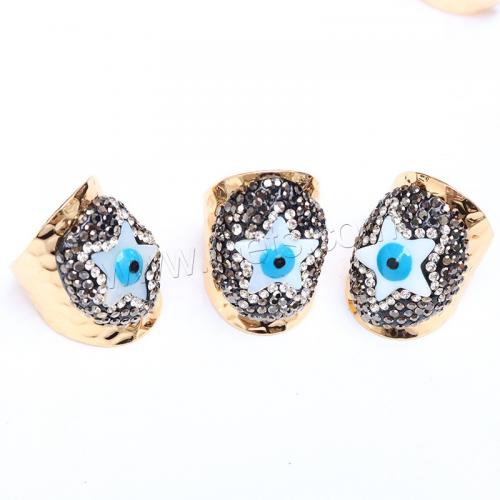 Evil Eye Jewelry Finger Ring, Brass, with Rhinestone Clay Pave & Shell, gold color plated, Adjustable & Unisex & evil eye pattern 