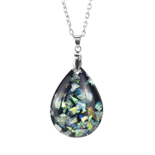 Resin Necklace, with Brass & Zinc Alloy, Teardrop, silver color plated, fashion jewelry & for woman Approx 52 cm 