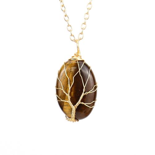 Gemstone Necklaces, Natural Stone, with Brass & Zinc Alloy, Oval, gold color plated, fashion jewelry & Unisex Approx 53 