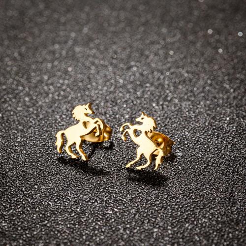 Stainless Steel Stud Earring, 304 Stainless Steel, Horse, plated, for woman 