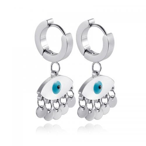 Evil Eye Earrings, 304 Stainless Steel, Vacuum Ion Plating, fashion jewelry & for woman & enamel, original color 