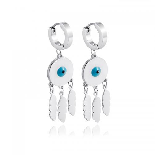 Evil Eye Earrings, 304 Stainless Steel, Vacuum Ion Plating, fashion jewelry & for woman & enamel, original color 