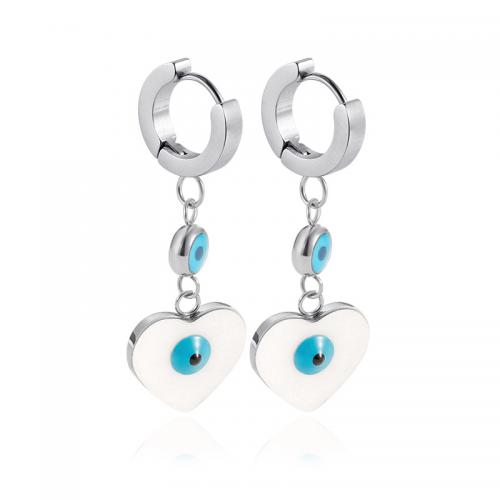 Evil Eye Earrings, 304 Stainless Steel, with enamel, Heart, Vacuum Ion Plating, fashion jewelry & for woman, original color 