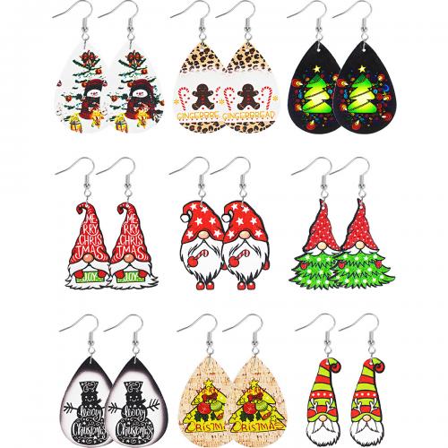 Christmas Earrings, Synthetic Leather, with Zinc Alloy, silver color plated, fashion jewelry & for woman 
