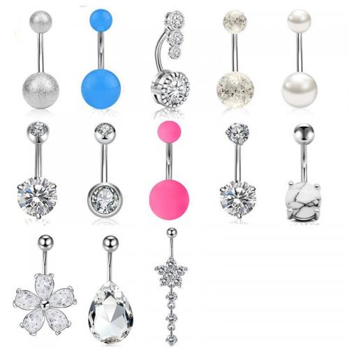 Stainless Steel Curved Barbell, 304 Stainless Steel, with Cubic Zirconia, 13 pieces & Unisex, mixed colors, 1.6*10*5/8mm 