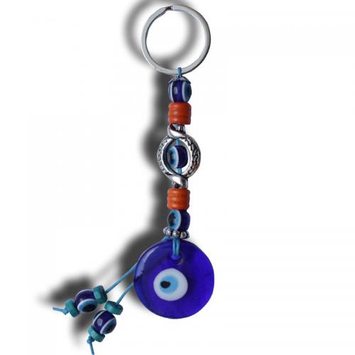 Turquie verre porte-clés, alliage de zinc, avec chalumeau & résine, Placage de couleur argentée, unisexe & motif de mauvais œil, 140mm, Vendu par PC