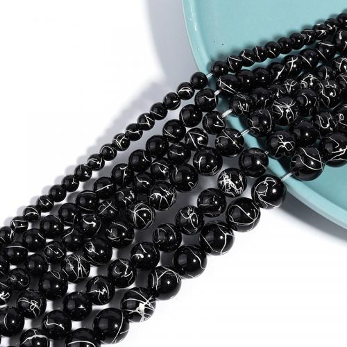 Schwarzer Stein Perle, rund, DIY & verschiedene Größen vorhanden, schwarz, verkauft von Strang