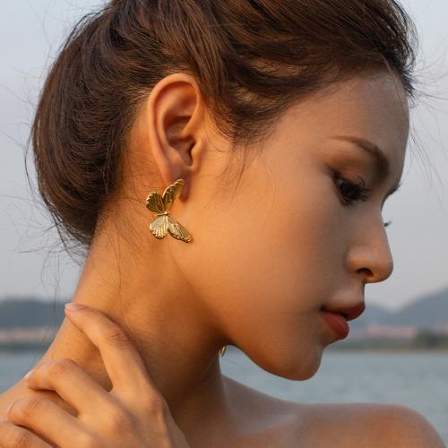 Stainless Steel Stud Earring, 304 Stainless Steel, Butterfly, plated, fashion jewelry, golden [