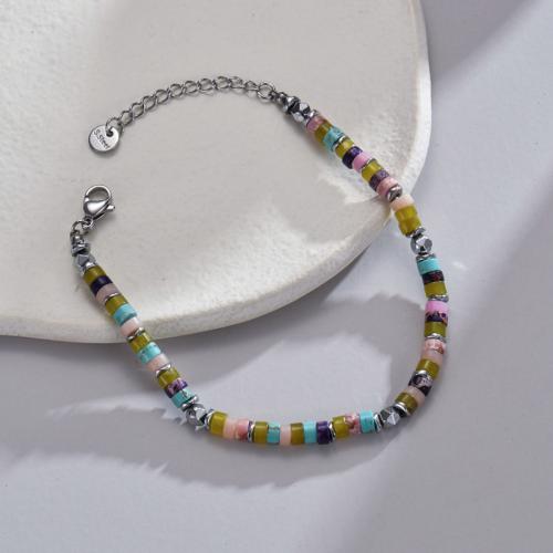 Gemstone Bracelets, 304 Stainless Steel, with Quartz, with 3.5cm extender chain, handmade, fashion jewelry & for woman Approx 17 cm 