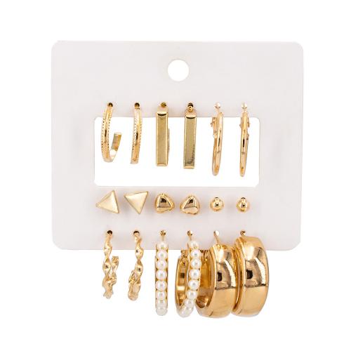 Zinc Alloy Earring Set, with Plastic Pearl, gold color plated, fashion jewelry & for woman, earring length 3-40mm 
