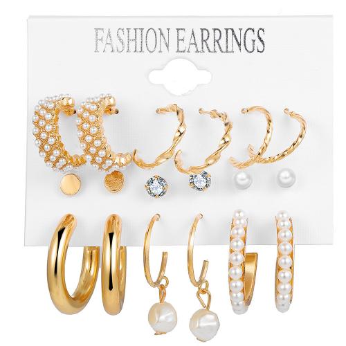 Zinc Alloy Earring Set, with Plastic Pearl, plated, micro pave cubic zirconia & for woman 