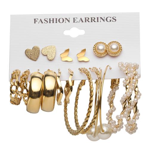 Zinc Alloy Earring Set, with Plastic Pearl, gold color plated, fashion jewelry & for woman, earring length 10-50mm 