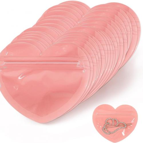 Zip Lock Bag, Plastic, Heart, portable & transparent & for woman, pink 