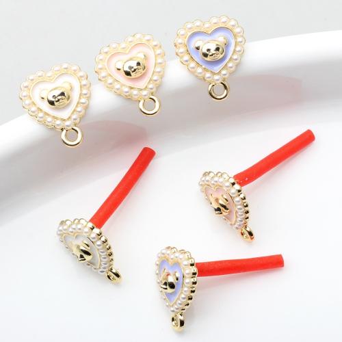 Zinc Alloy Ear Stud Component, with Plastic Pearl, Heart, gold color plated, DIY & enamel 