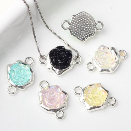 Resin Zinc Alloy Connector, with Resin, Rose, silver color plated, DIY & 1/1 loop 