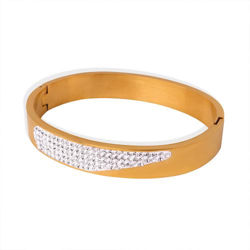 Couple Bracelet, Titanium Steel, with Czech Rhinestone, Vacuum Ion Plating, fashion jewelry & Unisex 10mm, Inner Approx 60mm 