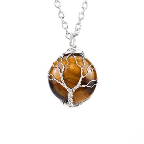 Gemstone Necklaces, Natural Stone, with Iron & Zinc Alloy, silver color plated, fashion jewelry & for woman 20mm Approx 53 cm 