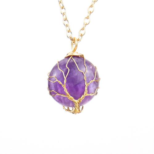 Gemstone Necklaces, Natural Stone, with Iron & Zinc Alloy, gold color plated, fashion jewelry & for woman 20mm Approx 53 cm 