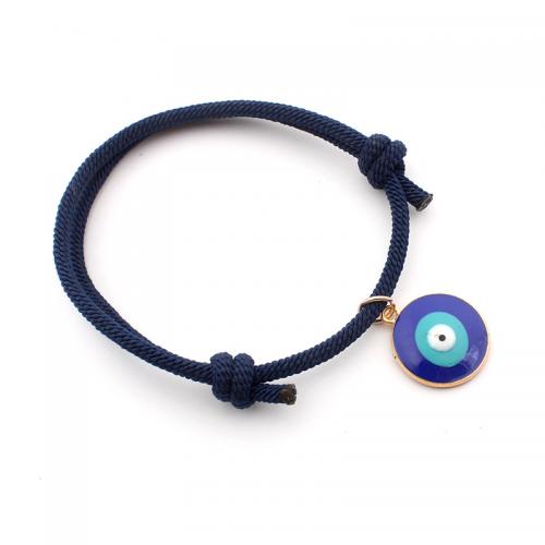 Evil Eye Jewelry Bracelet, Milan Cord, with Zinc Alloy, gold color plated, Unisex & adjustable & enamel, dark blue, 18mm Approx 18 cm 