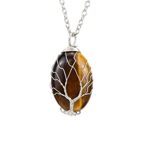 Gemstone Necklaces, Natural Stone, with Iron & Zinc Alloy, Oval, silver color plated, fashion jewelry & Unisex Approx 53 cm 