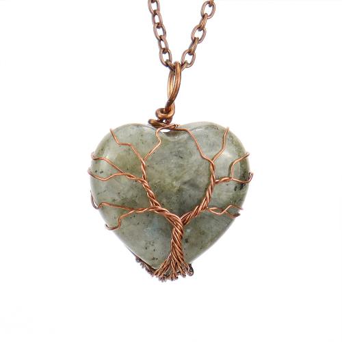 Gemstone Necklaces, Natural Stone, with Iron & Zinc Alloy, Heart, antique copper color plated, fashion jewelry & for woman Approx 53 cm 