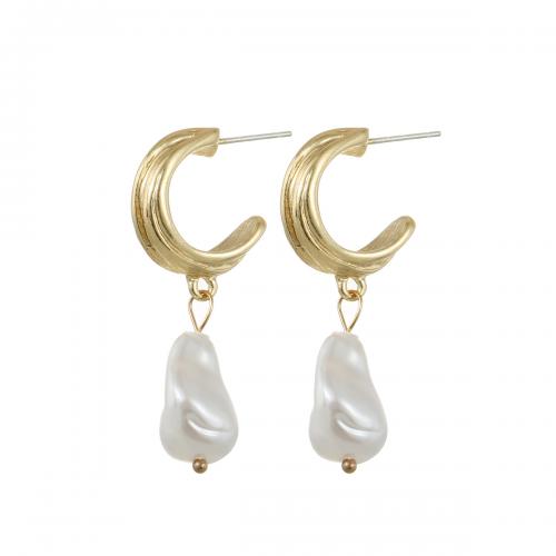 Plastic Pearl Zinc Alloy Earring, with Plastic Pearl, plated, fashion jewelry & for woman, gold 