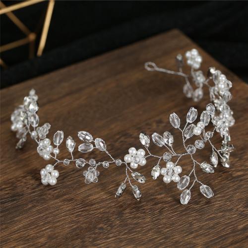 Headband, brass wire, with Crystal & Plastic Pearl, fashion jewelry & for woman, silver color [