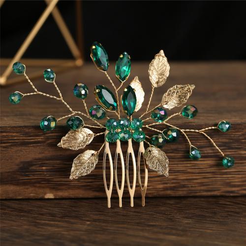 Decorative Hair Combs, Iron, with Crystal, fashion jewelry & for woman, green 