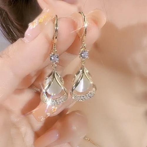Zinc Alloy Huggie Hoop Drop Earring, with Crystal, Teardrop, gold color plated, for woman & with rhinestone & hollow 