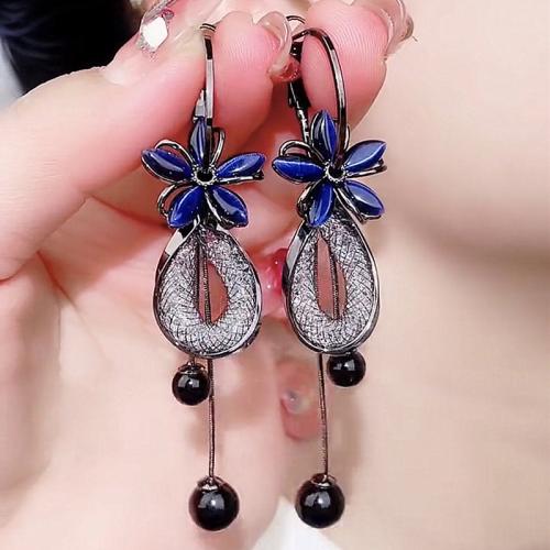 Zinc Alloy Drop Earring, with Crystal, Flower, plated, fashion jewelry & for woman 