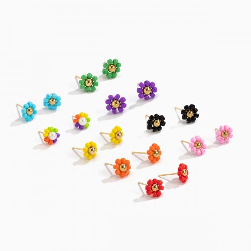 Glass Seed Beads Earring, Seedbead, with Plastic, Flower, fashion jewelry & for woman 