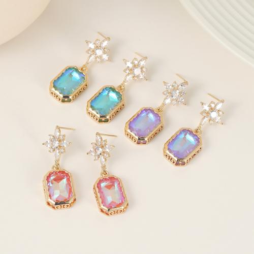 Crystal Drop Earring, Brass, with Cubic Zirconia & Crystal, gold color plated, fashion jewelry & for woman 