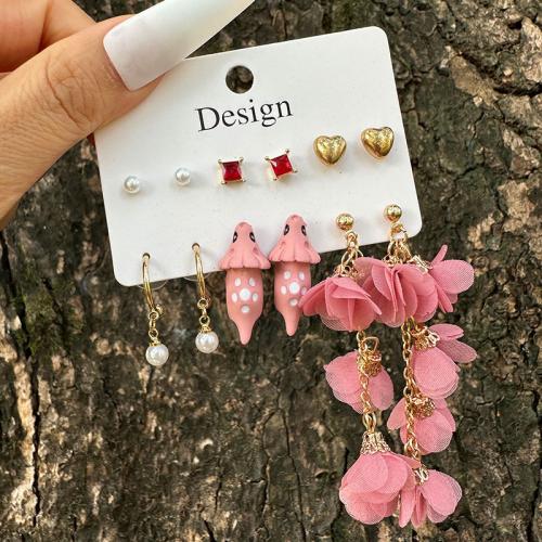 Plastic Pearl Zinc Alloy Earring, Cloth, with Plastic Pearl & ABS Plastic & Zinc Alloy, 6 pieces & fashion jewelry 