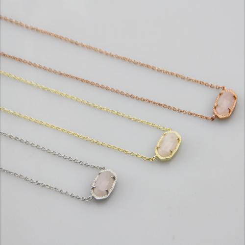 Quartz Necklace, Brass, with Rose Quartz, with 7CM extender chain, plated, for woman Approx 40 cm [
