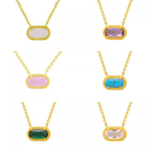 Gemstone Necklaces, Brass, with turquoise & Gemstone, with 5CM extender chain, plated, for woman Approx 40 cm 