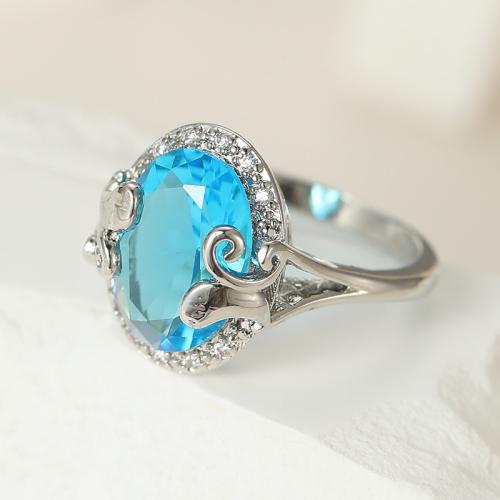 Kristall Messing Finger Ring, mit Kristall, oval, platiniert, Modeschmuck & verschiedene Größen vorhanden & Micro pave Zirkonia & für Frau, keine, verkauft von PC