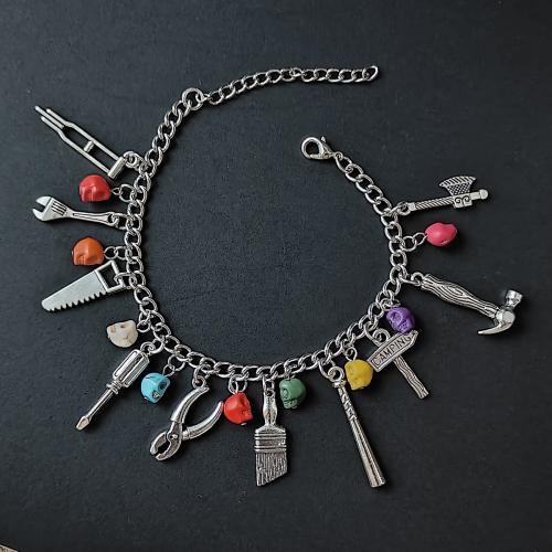 Fashion Zinc Alloy Bracelets, with Synthetic Turquoise, antique silver color plated, vintage & fashion jewelry & Unisex, mixed colors, 40mm Approx 26 cm 