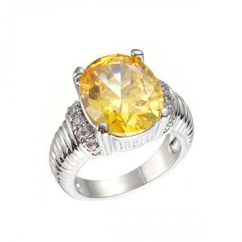 Kristall Messing Finger Ring, mit Kristall, oval, platiniert, Modeschmuck & unisex & verschiedene Größen vorhanden & Micro pave Zirkonia, keine, verkauft von PC