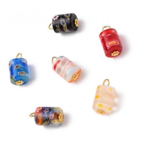Millefiori Scheibe Glas Anhänger, Millefiori Lampwork, mit Messing, Zylinder, goldfarben plattiert, Modeschmuck & DIY, gemischte Farben, 19.5x17mm, ca. 100PCs/Tasche, verkauft von Tasche